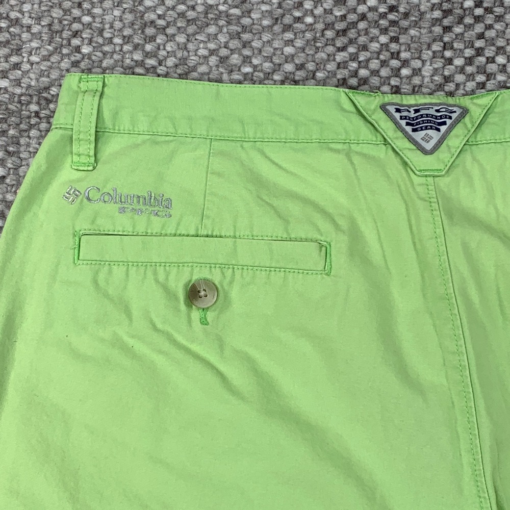 Columbia PFG Shorts Mens 34 Lime Green Performance Fishing Gear Cotton 10in